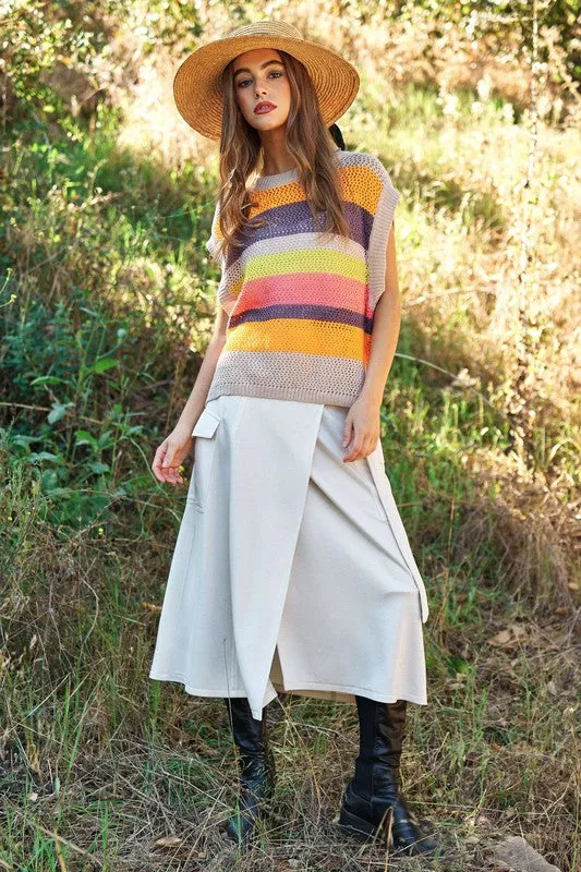 Topanga Crochet Multi Striped Summer Sweater Vest