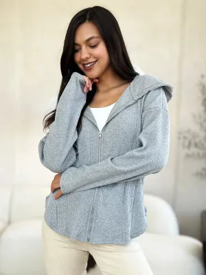 Trendy Zip-Up Jacket with Adjustable Drawstring Hood