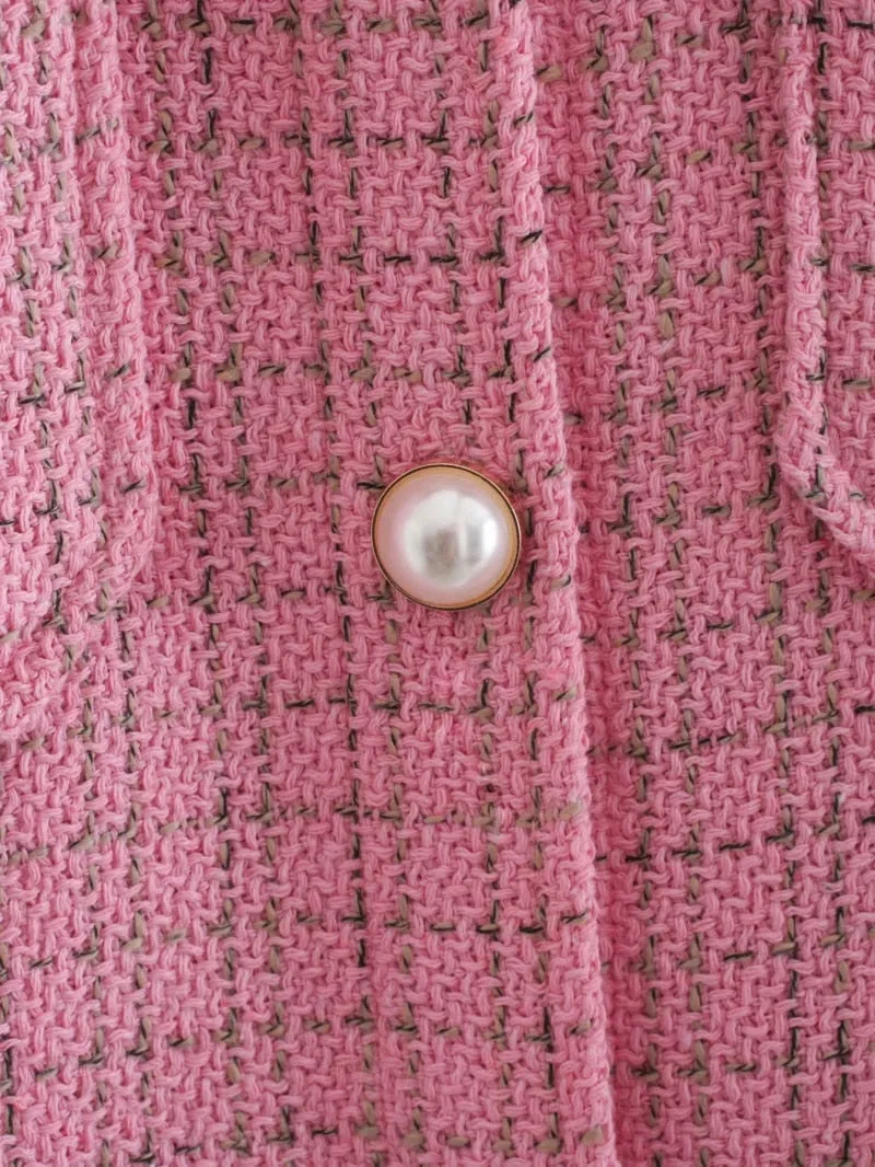Tweed Women Pearl Button Shirts Spring Fashion Ladies Oversize Thick Shirt Streetwear Female Outfits Cute Girls Chic Shirts