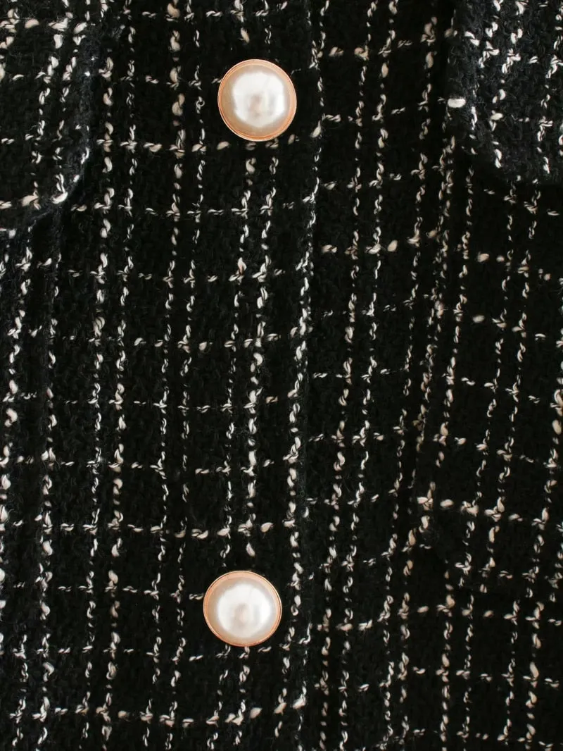 Tweed Women Pearl Button Shirts Spring Fashion Ladies Oversize Thick Shirt Streetwear Female Outfits Cute Girls Chic Shirts