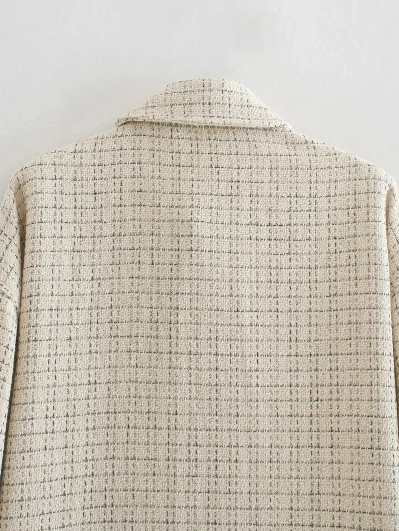 Tweed Women Pearl Button Shirts Spring Fashion Ladies Oversize Thick Shirt Streetwear Female Outfits Cute Girls Chic Shirts