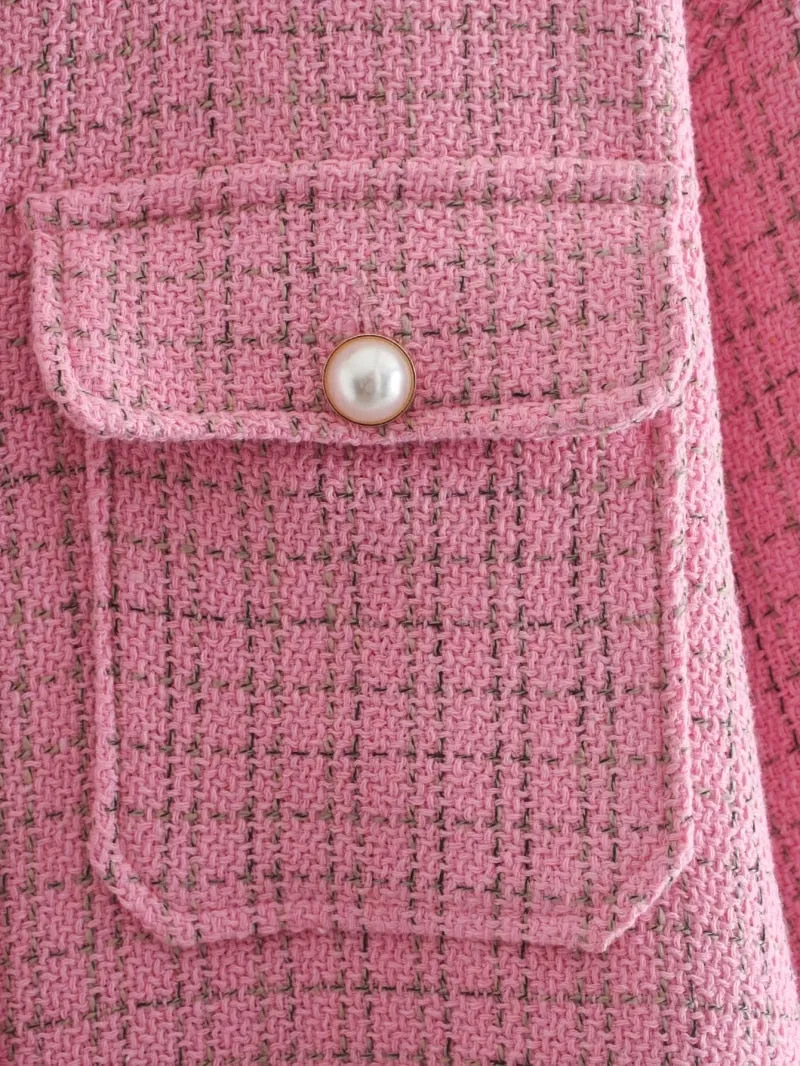Tweed Women Pearl Button Shirts Spring Fashion Ladies Oversize Thick Shirt Streetwear Female Outfits Cute Girls Chic Shirts