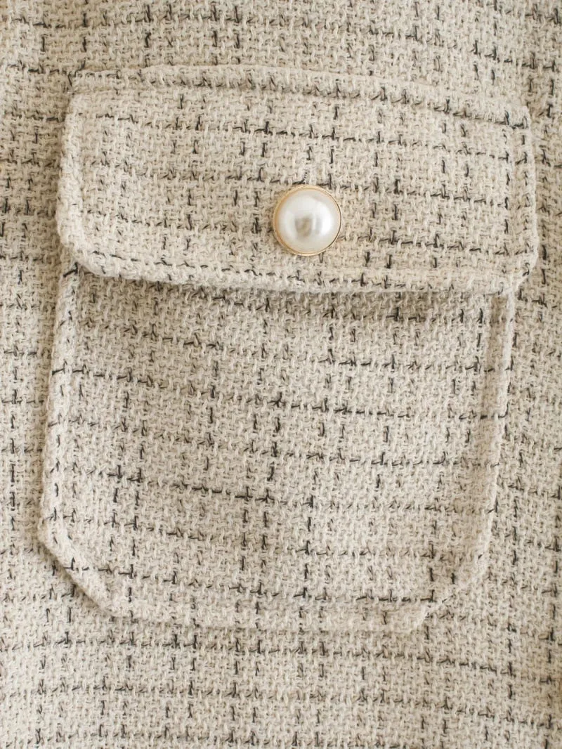 Tweed Women Pearl Button Shirts Spring Fashion Ladies Oversize Thick Shirt Streetwear Female Outfits Cute Girls Chic Shirts