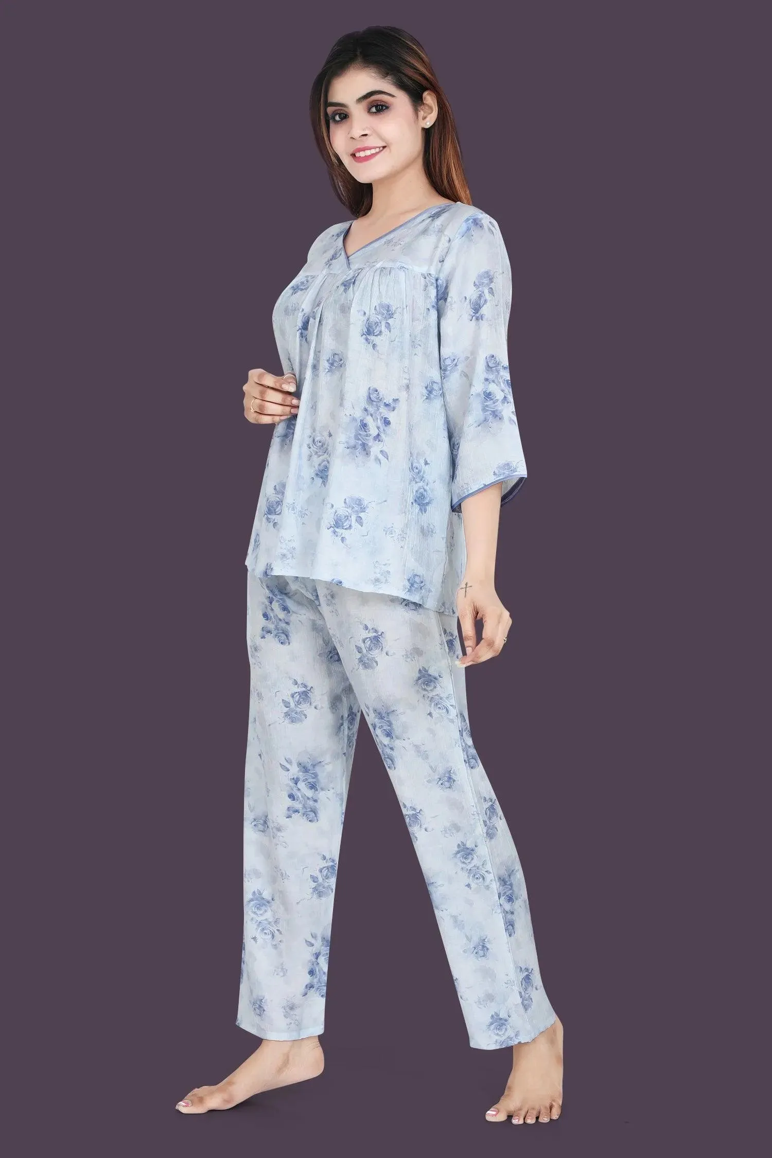 Velure Trendy Floral Print Frock-Style Night Suit