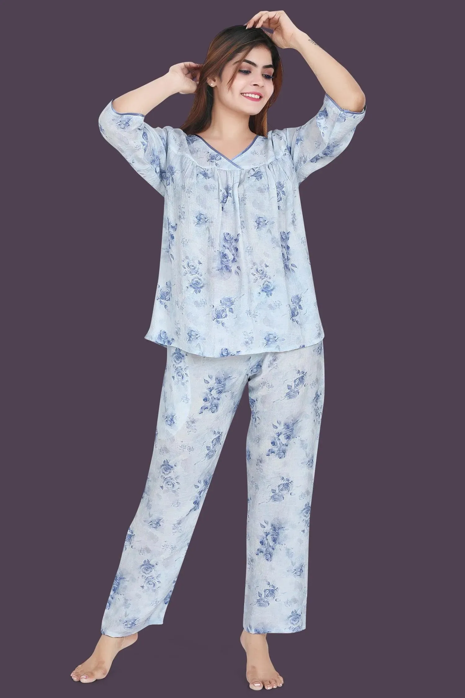 Velure Trendy Floral Print Frock-Style Night Suit