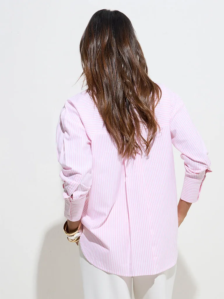 Wardrobe Pink Stripe Printed Cotton Shirt