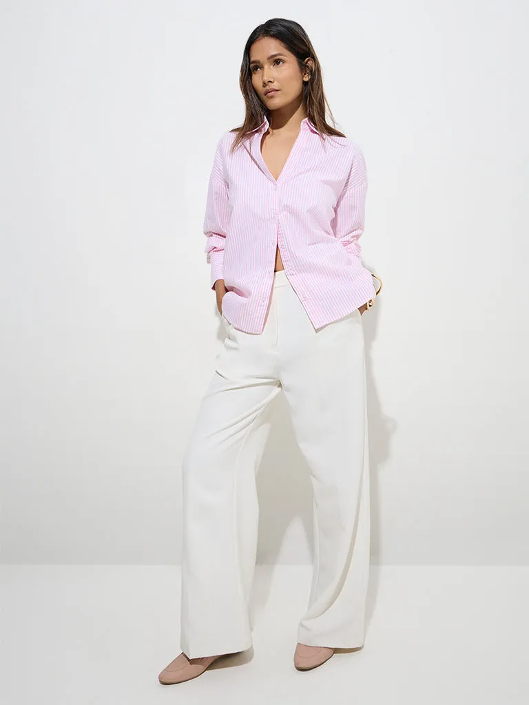 Wardrobe Pink Stripe Printed Cotton Shirt