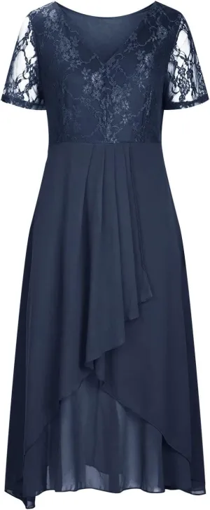 Wedding Duest Dresses for Women Vintage V-Neck Floral Lace Contrast Chiffon Prom Party Dress Gowns 2025
