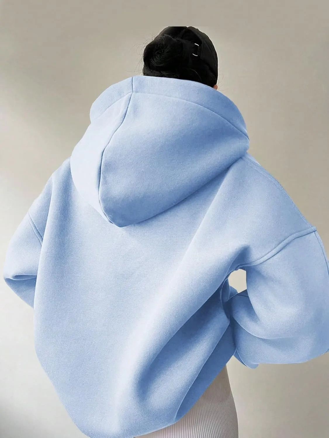 Women Hoodies Oversized Fleece Long Sleeve Comfy Casual V Neck Pullover Sweatshirts Preppy Clothes