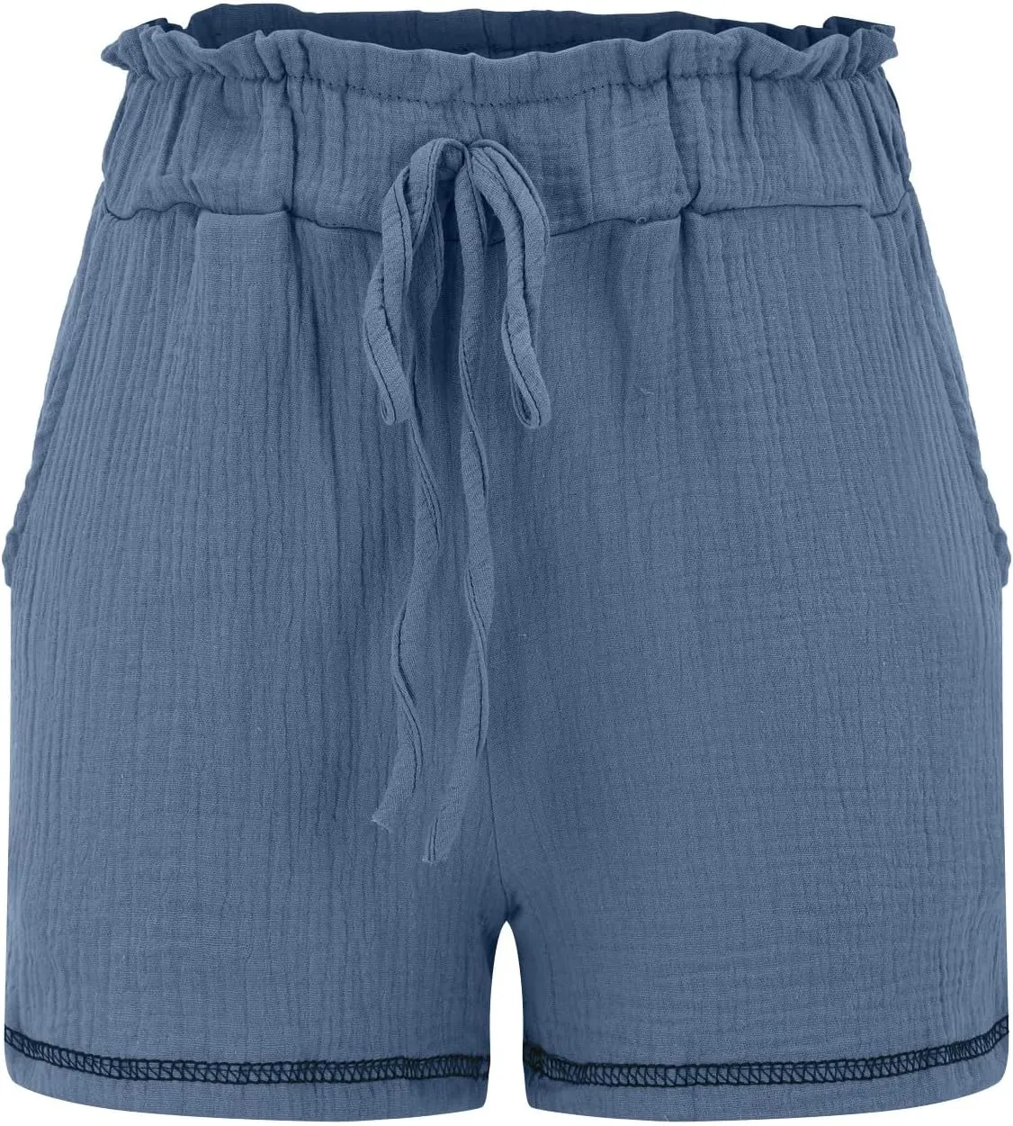 Womens Cotton Shorts Elastic High Waisted Loose Fit Casual Paper Bag Shorts with Pockets Comfy Beach Summer Short Pants 2024