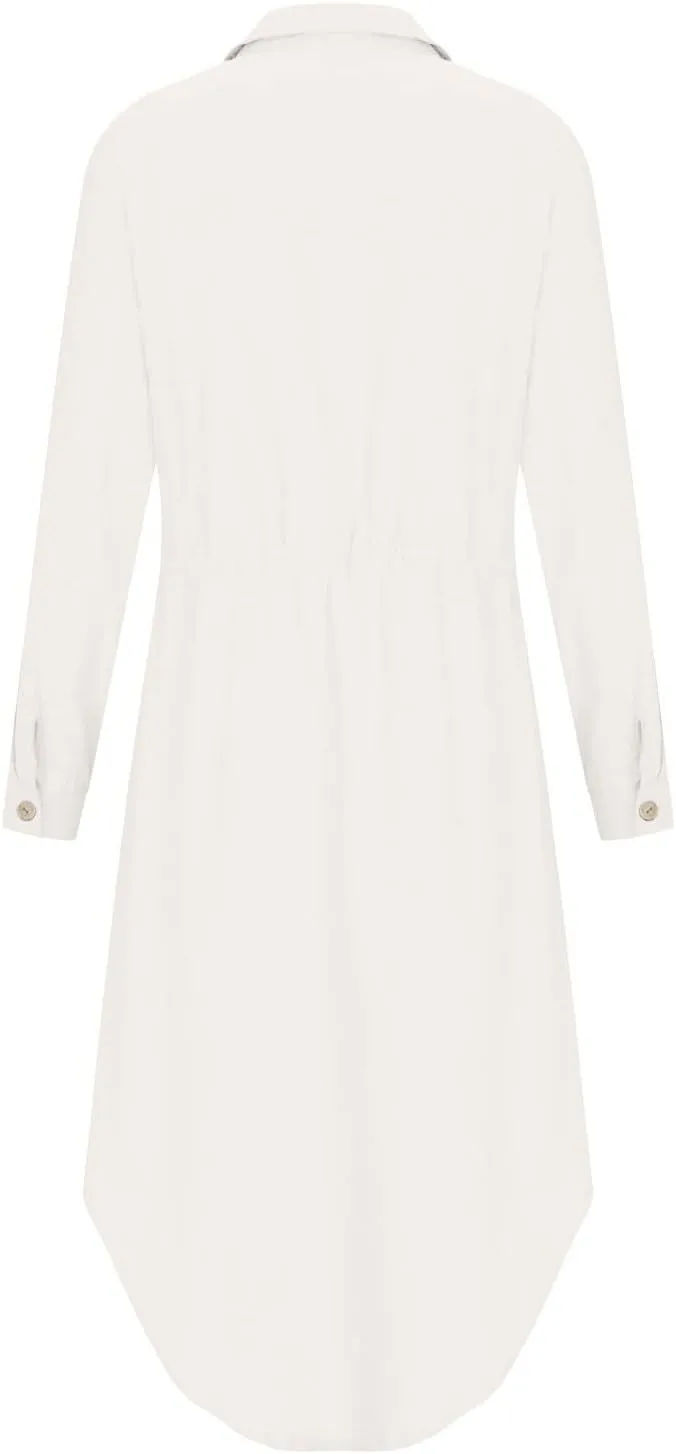 Womens Dresses Summer Casual Cotton Linen Button Down Collared V Neck Shirt Dress Loose Beach Flowy Sundress