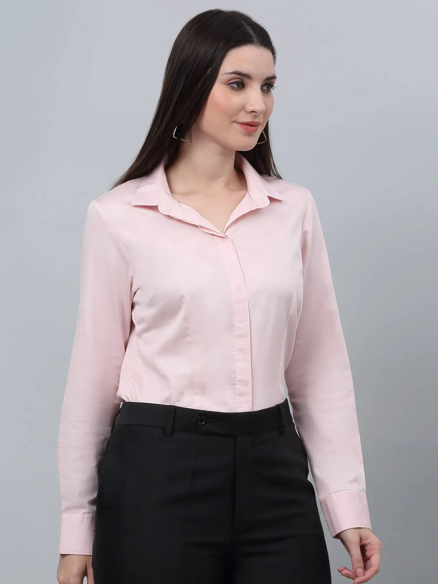 Women's Formal Slim Fit Baby Pink Regular Full Sleeve  Shirt