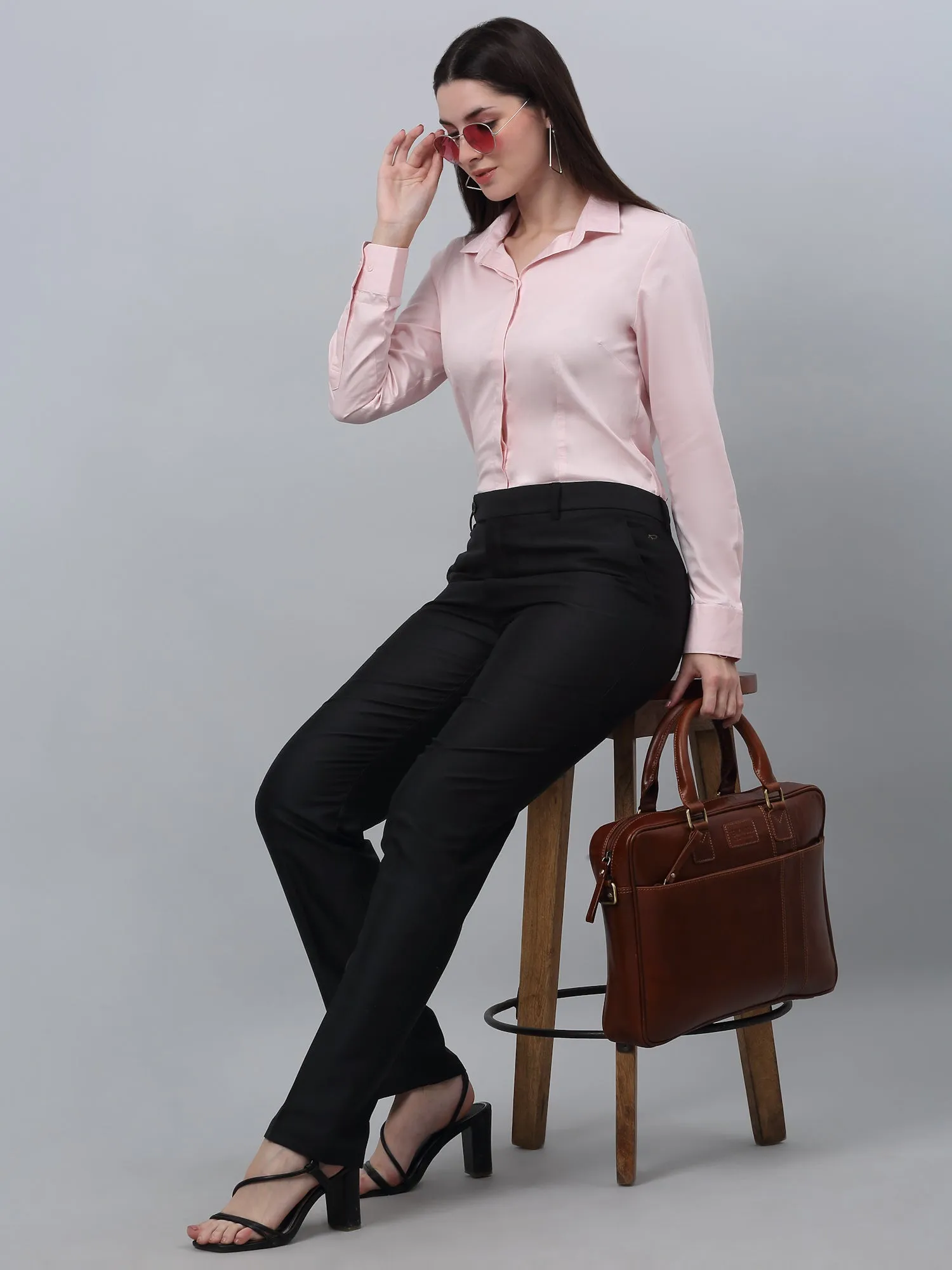 Women's Formal Slim Fit Baby Pink Regular Full Sleeve  Shirt