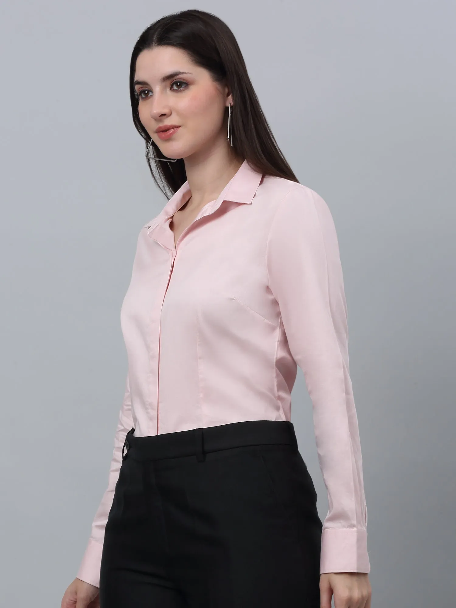 Women's Formal Slim Fit Baby Pink Regular Full Sleeve  Shirt