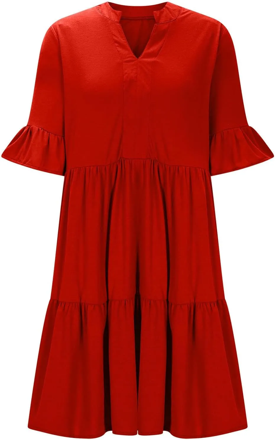 Womens Mini Ruffle Tiered Dress Short Sleeve V Neck Summer Dress Flowy A Line Sundress Beach Cover Ups with Pockets