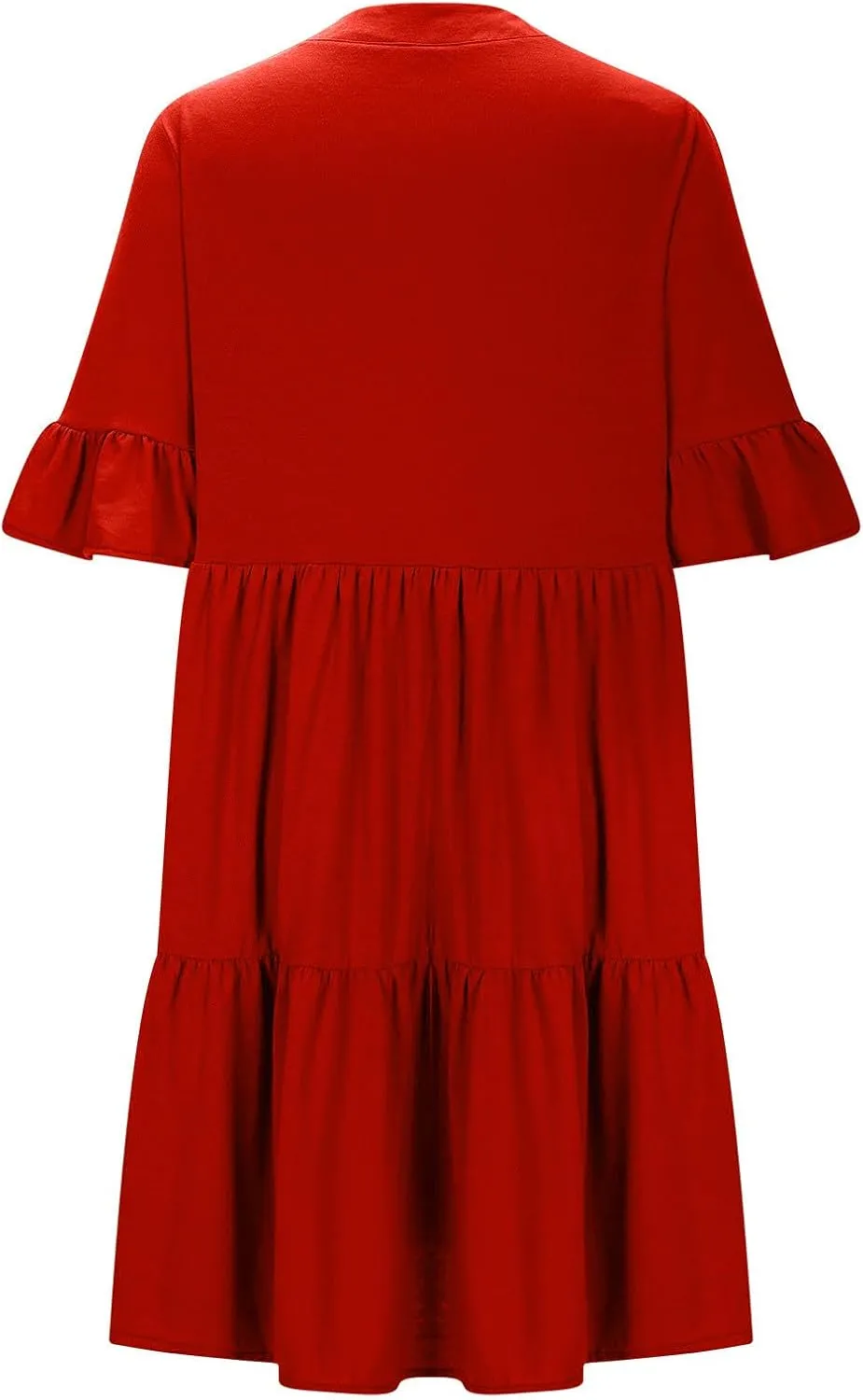 Womens Mini Ruffle Tiered Dress Short Sleeve V Neck Summer Dress Flowy A Line Sundress Beach Cover Ups with Pockets