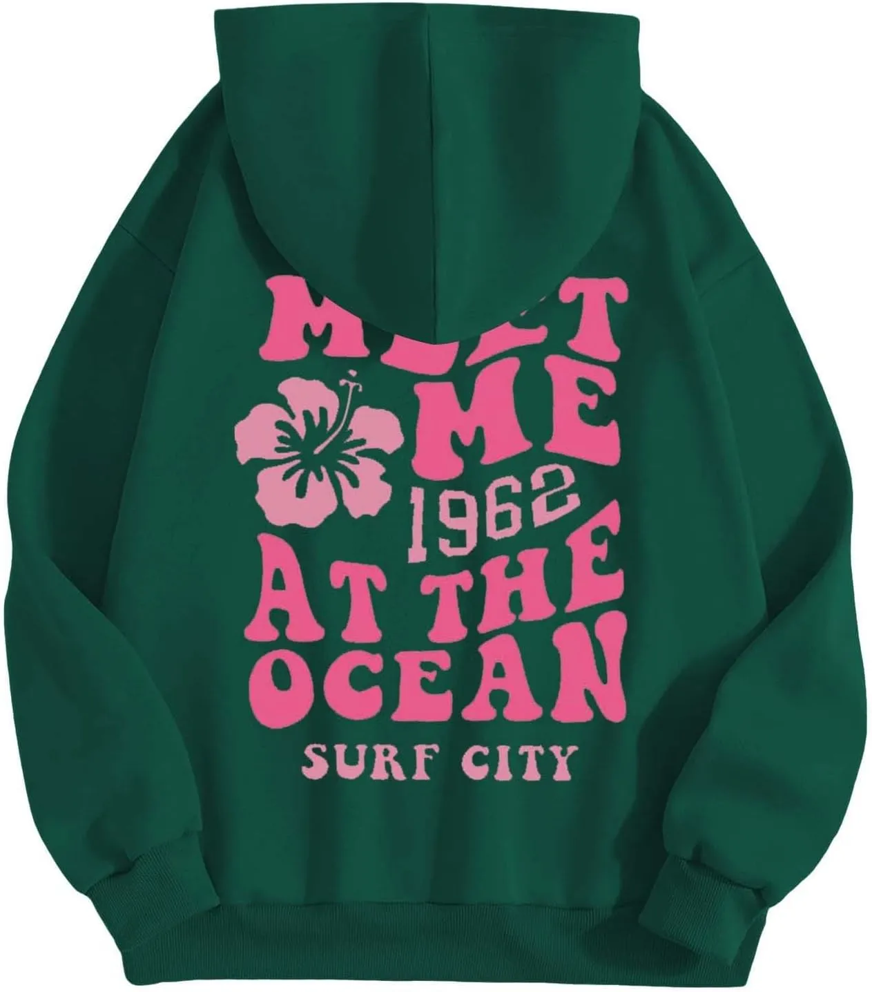 Womens Oversized Hoodies Cute Letter Print Sweatshirt Preppy Casual Floral Graphic Hoodies Winter Pullover (Green-3, M)
