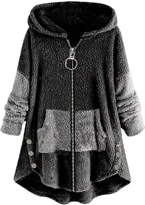 Women's Oversized Zip Up Sherpa Hoodie Fuzzy Fleece Jacket Cat Kitty Print Lightweight Faux Shearling A Line Teddy Coat