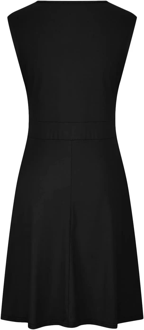 Womens Plus Size Casual Summer Dresses Sleeveless V Neck Midi Dress A Line Sundress Vacation Outfits with Pockets