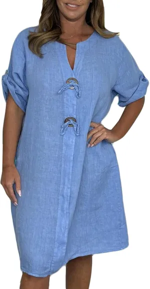 Womens Plus Size Linen Midi Dresses Trendy Summer Fall Long Sleeve Casual Button Elegant Formal Knee Length Dress