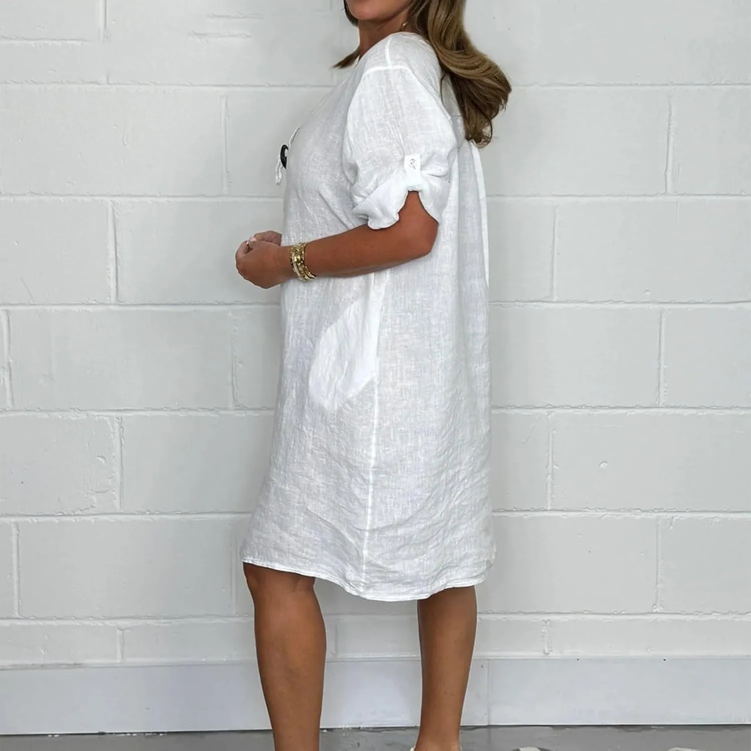 Womens Plus Size Linen Midi Dresses Trendy Summer Fall Long Sleeve Casual Button Elegant Formal Knee Length Dress
