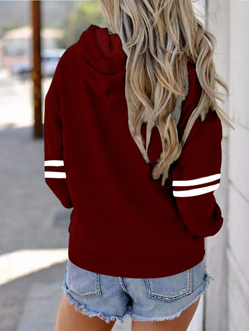 Womens Soccer Mom Hoodies Long Sleeve Casual Loose Striped Soccer Graphic Sweatshirt with Pocket