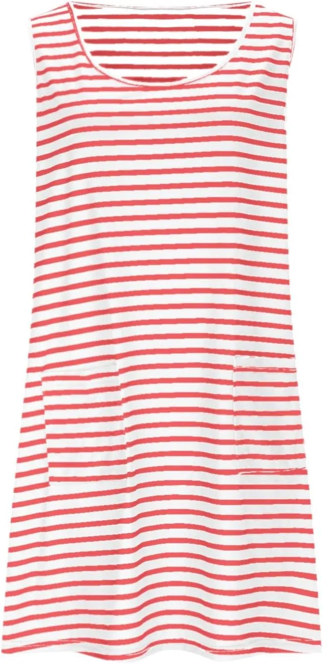 Womens Striped Summer Dress Sleeveless Tank Mini Dress Casual Sundresses with Pockets Beach Vacation Oufits