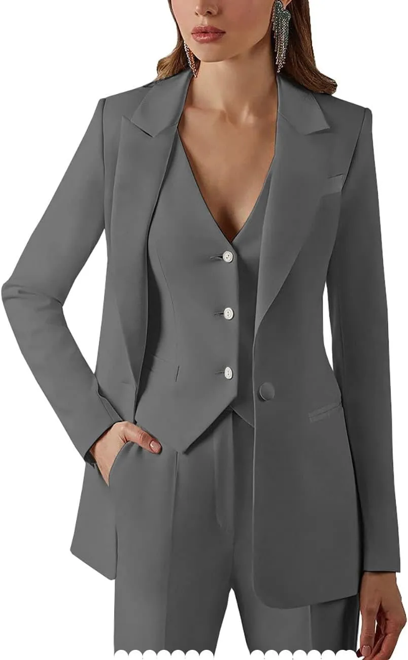 Womens Suits for Office Work 3 Pieces Set Notch Lapel Single Breasted Vest Lady Business Suit (Blazer Vest Pants)
