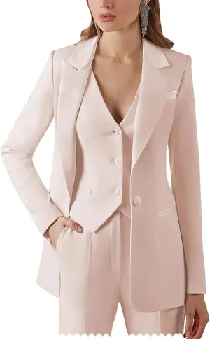 Womens Suits for Office Work 3 Pieces Set Notch Lapel Single Breasted Vest Lady Business Suit (Blazer Vest Pants)