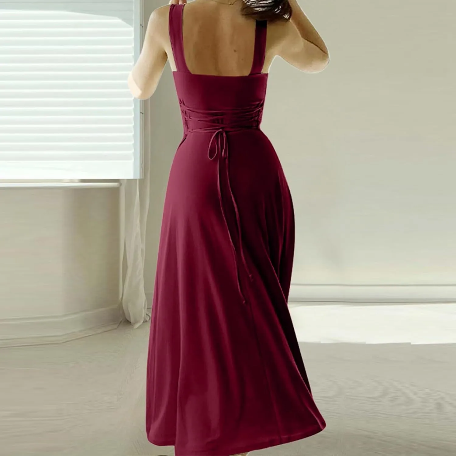 Womens Summer Casual Sleeveless Midi Dresses Scoop Neck Fit & Flare A-Line Flowy Long Sundress Beach Outfits