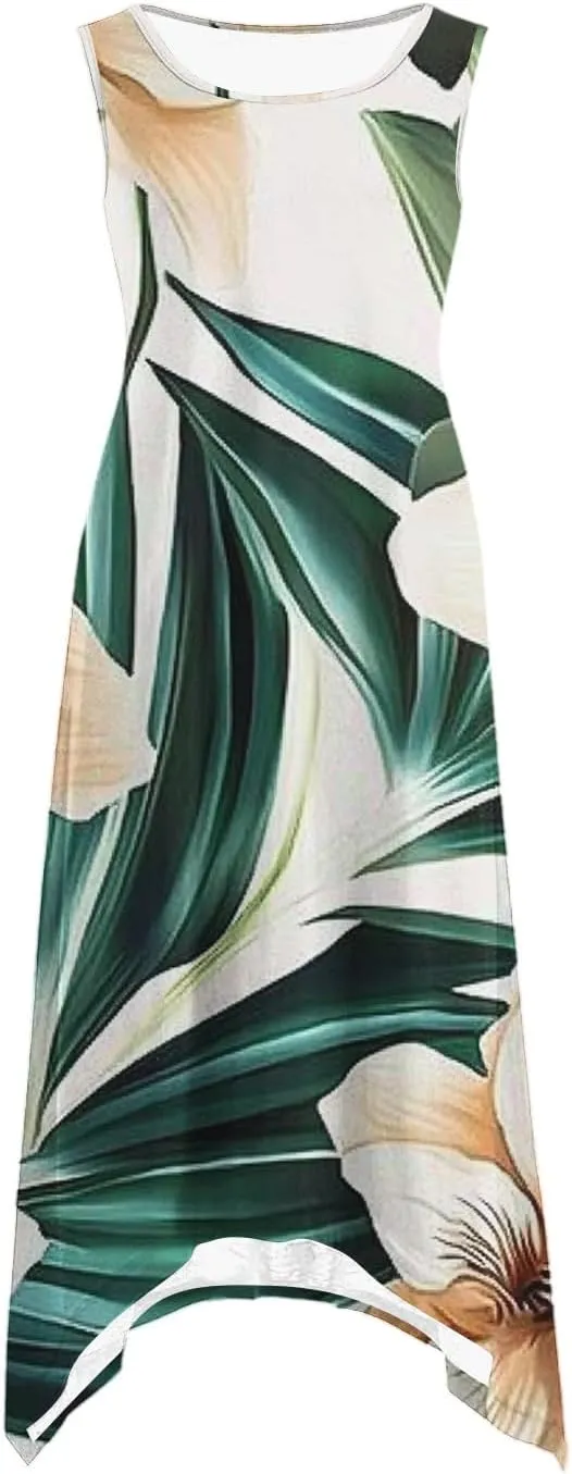 Women's Summer Tank Midi Dresses Floral Printed Sleeveless A-Line Dress Casual T-Shirt Dress Flowy Beach Sundress