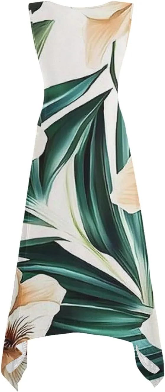 Women's Summer Tank Midi Dresses Floral Printed Sleeveless A-Line Dress Casual T-Shirt Dress Flowy Beach Sundress