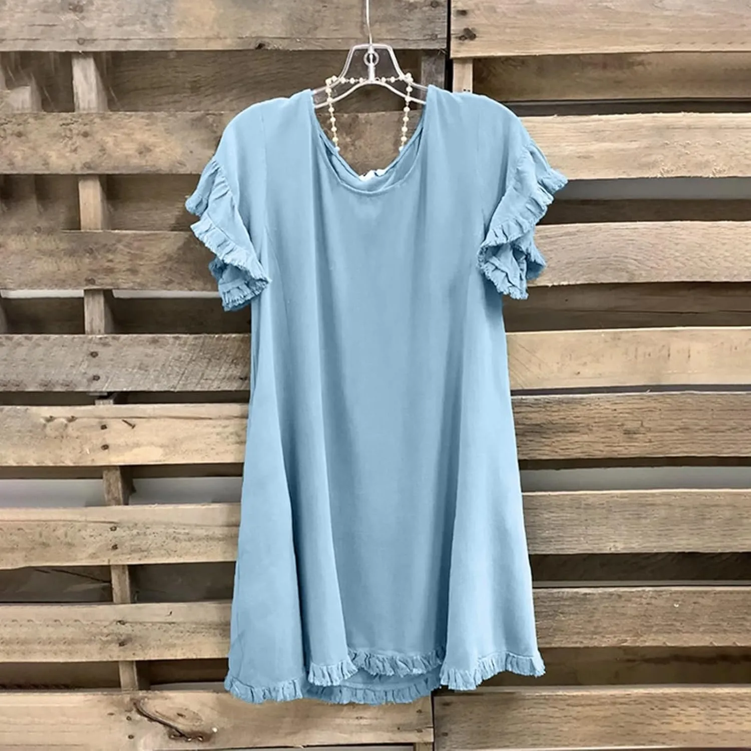 XOWRTE Summer Cocktail Dresses for Women 2023, Women's Short Sleeve Crew Neck A-Line Midi Dresses Swing Party Long Dresses