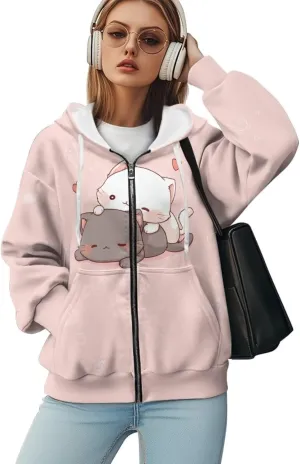 Xpyiqun Zip Up Hoodie Womens Graphic Hoodies Long Sleeve Drawstring Hooded Sweatshirts Fall Jacket with Pockets