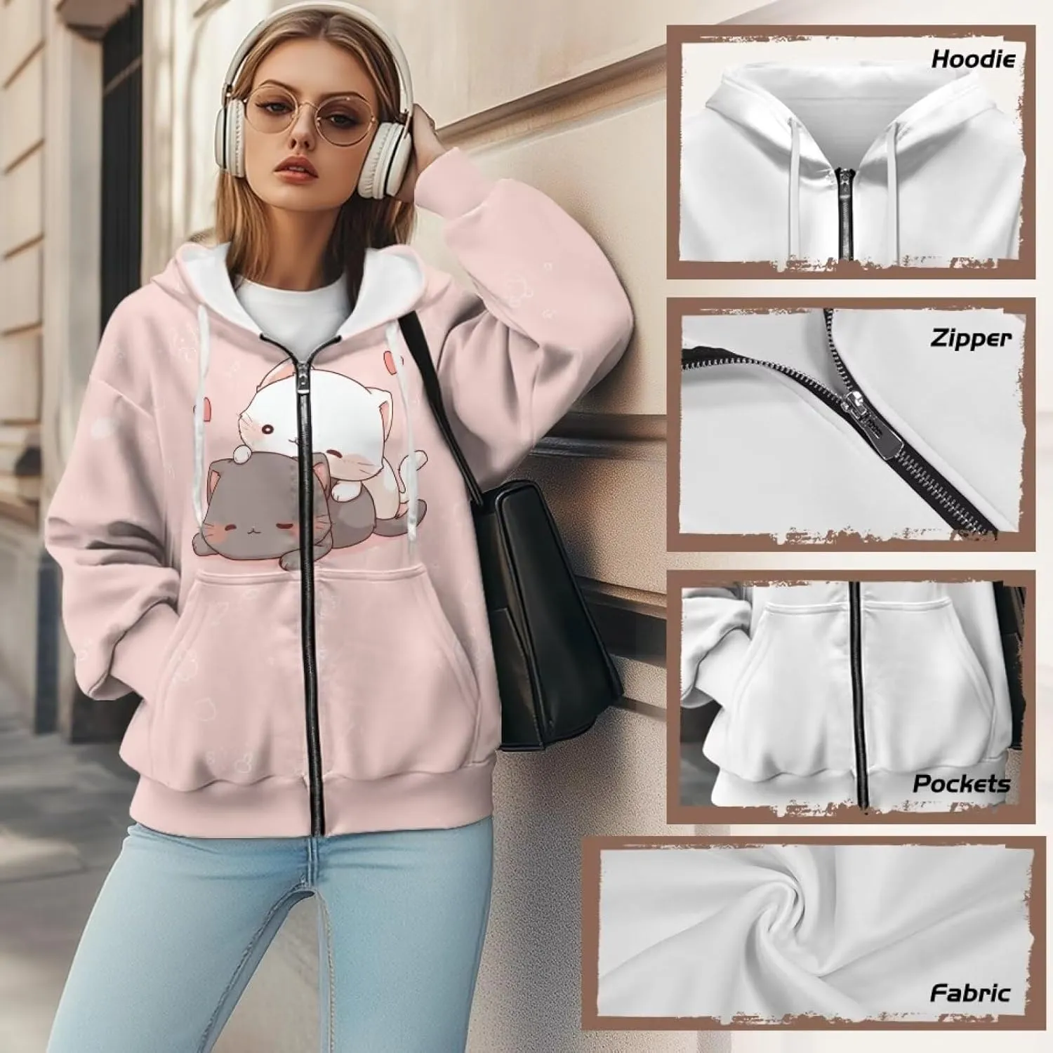 Xpyiqun Zip Up Hoodie Womens Graphic Hoodies Long Sleeve Drawstring Hooded Sweatshirts Fall Jacket with Pockets