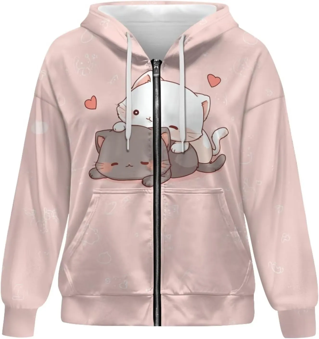 Xpyiqun Zip Up Hoodie Womens Graphic Hoodies Long Sleeve Drawstring Hooded Sweatshirts Fall Jacket with Pockets