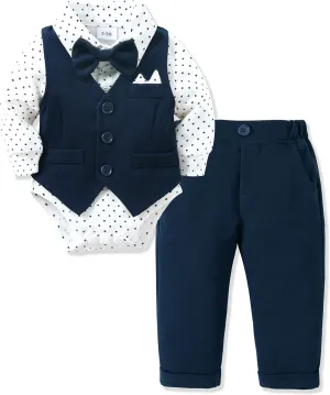 YALLET Baby Boy Clothes Suit 0-24 Months Infant Gentleman Outfits Formal Dress Shirt Bowtie Vest Pants Set Baby Wedding Suits
