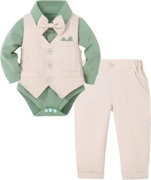 YALLET Baby Boy Clothes Suit 0-24 Months Infant Gentleman Outfits Formal Dress Shirt Bowtie Vest Pants Set Baby Wedding Suits