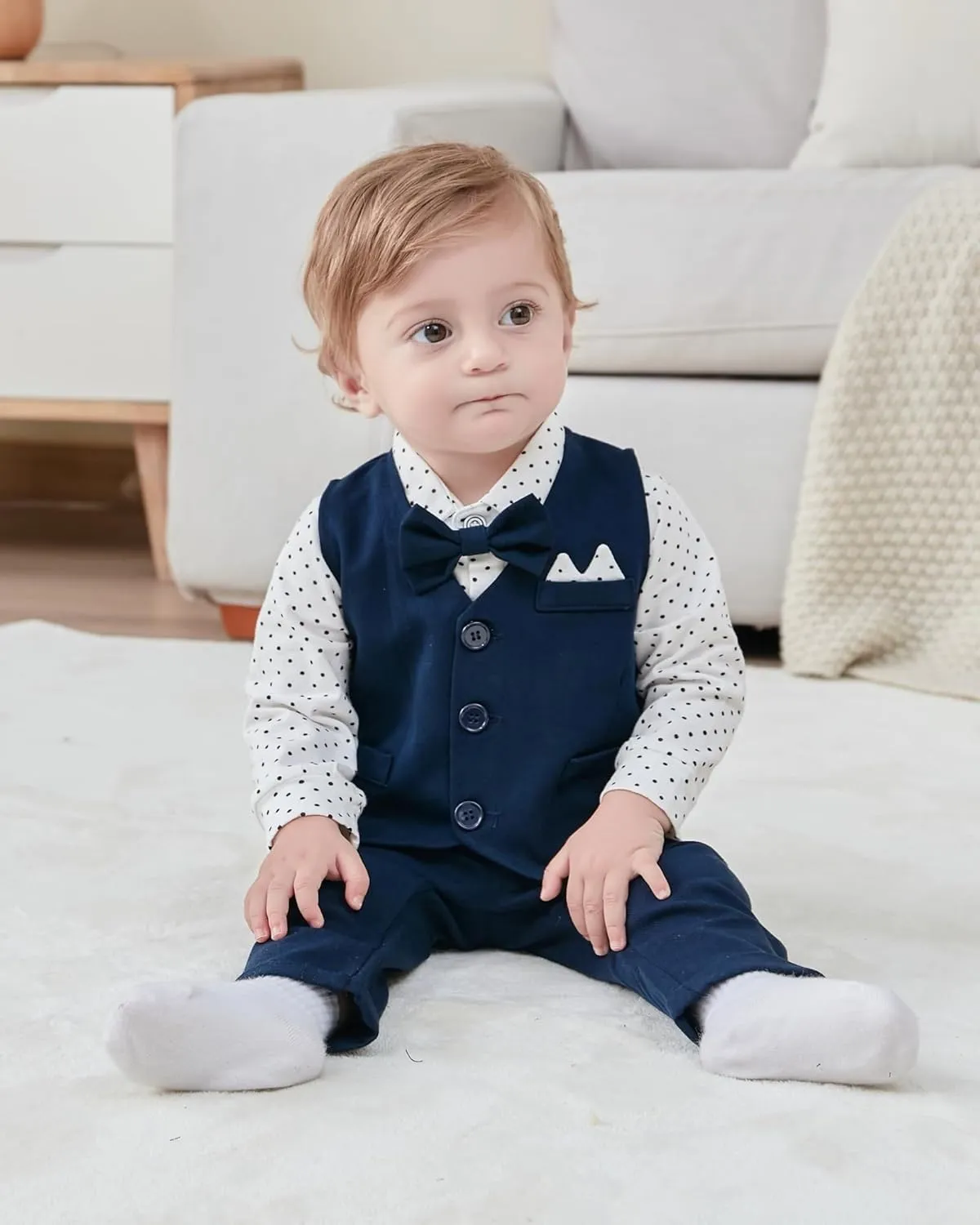 YALLET Baby Boy Clothes Suit 0-24 Months Infant Gentleman Outfits Formal Dress Shirt Bowtie Vest Pants Set Baby Wedding Suits