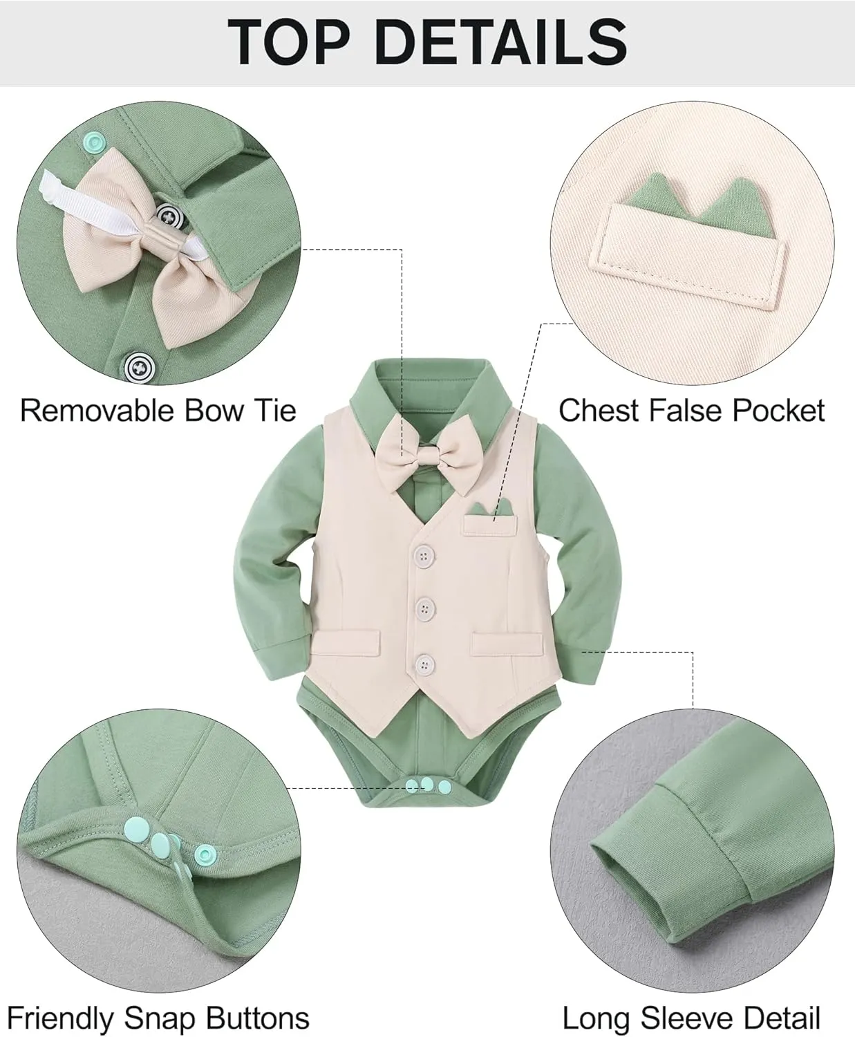 YALLET Baby Boy Clothes Suit 0-24 Months Infant Gentleman Outfits Formal Dress Shirt Bowtie Vest Pants Set Baby Wedding Suits