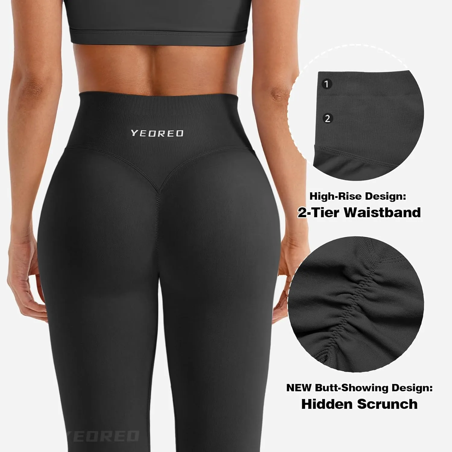YEOREO Christiy Hidden Scrunch Butt Workout Leggings for Women Seamless High Rise V-Waistband 24" Impact Athletic Yoga Pants