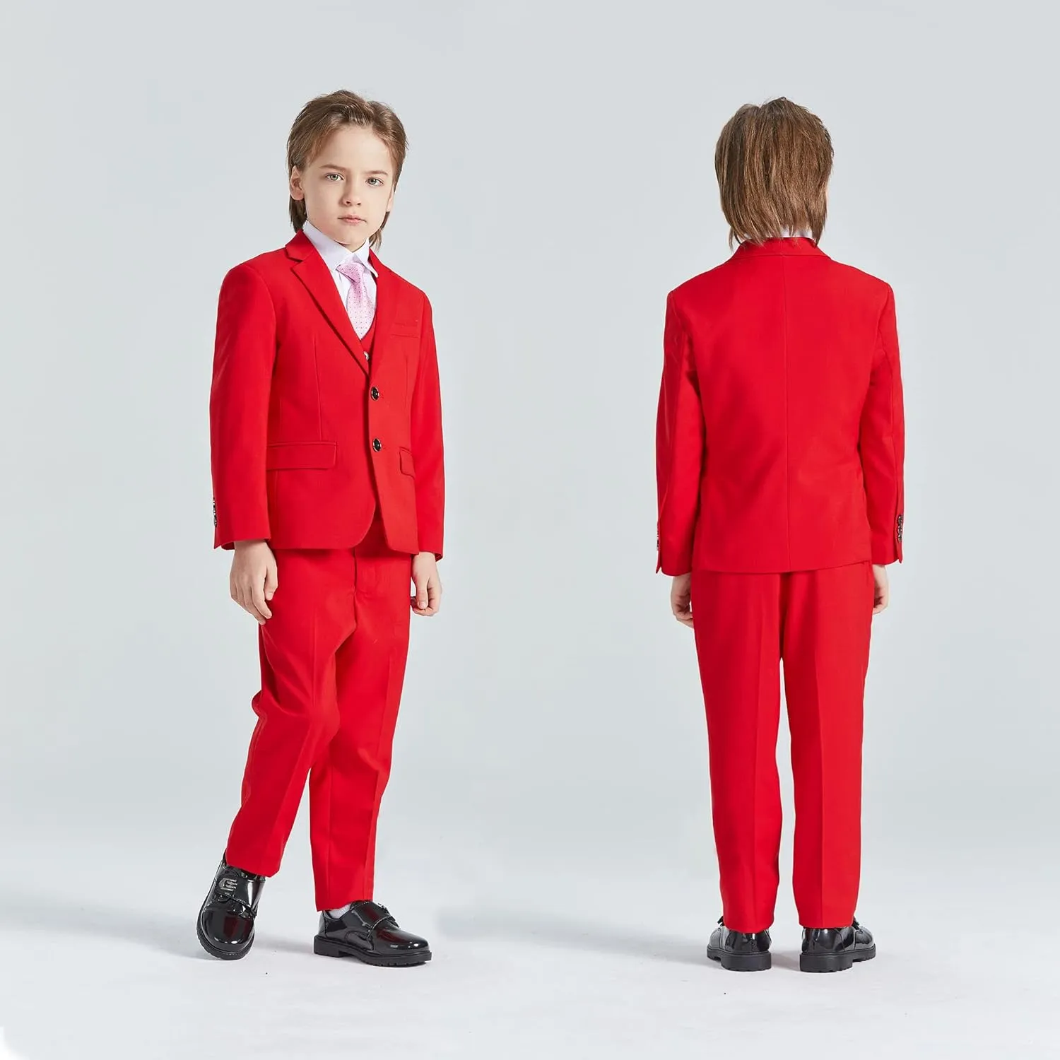 YND Boys Formal Slim Fit, 5-Piece Suits for Kids, Jacket Vest Pants Shirt and Tie for Wedding Prom