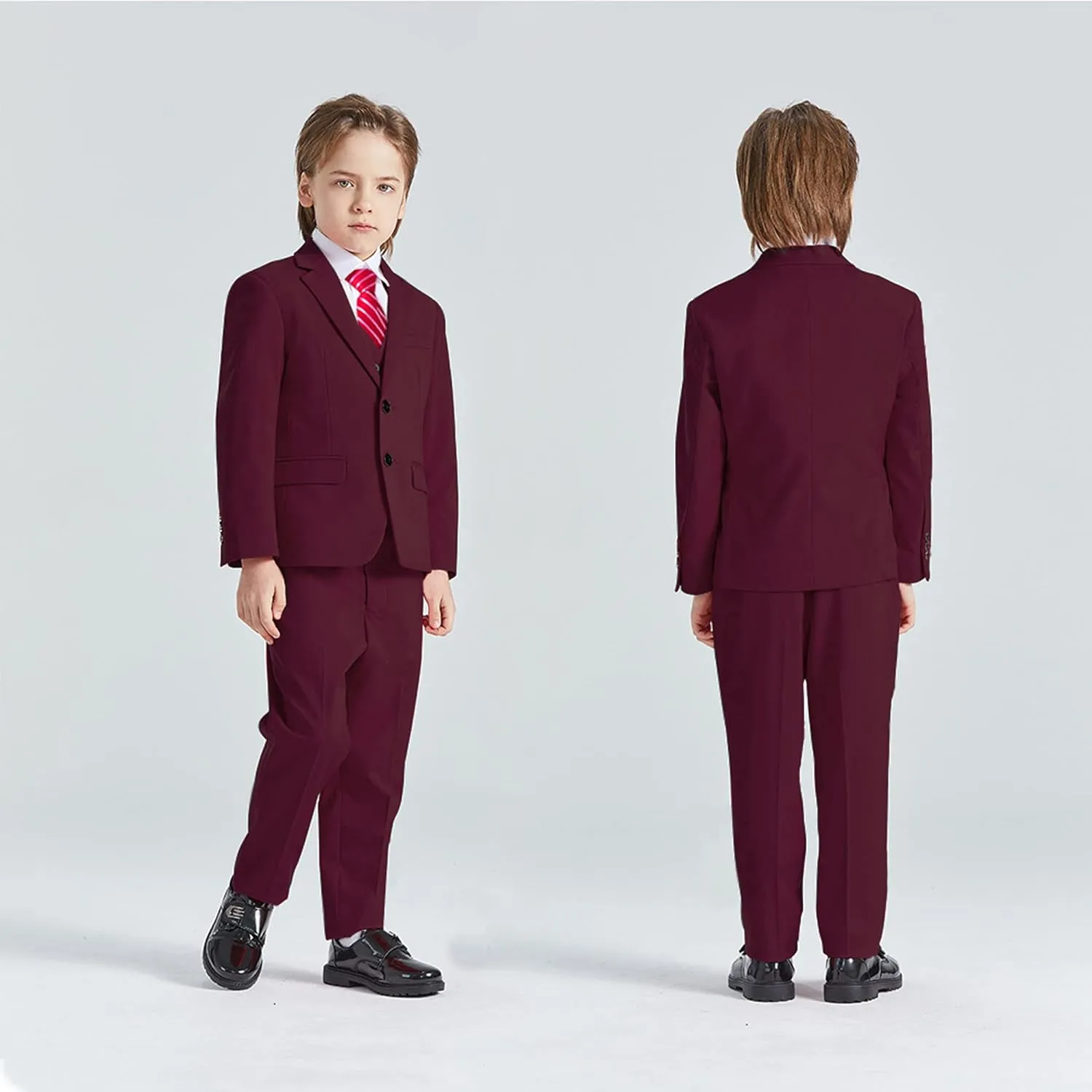 YND Boys Formal Slim Fit, 5-Piece Suits for Kids, Jacket Vest Pants Shirt and Tie for Wedding Prom