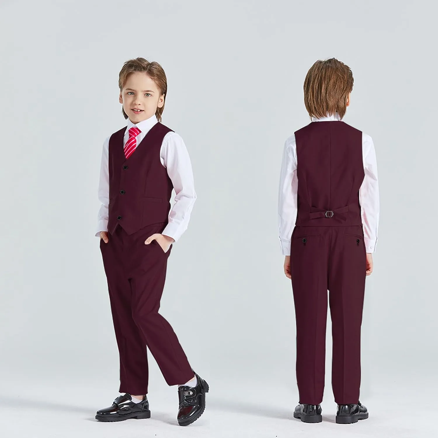 YND Boys Formal Slim Fit, 5-Piece Suits for Kids, Jacket Vest Pants Shirt and Tie for Wedding Prom
