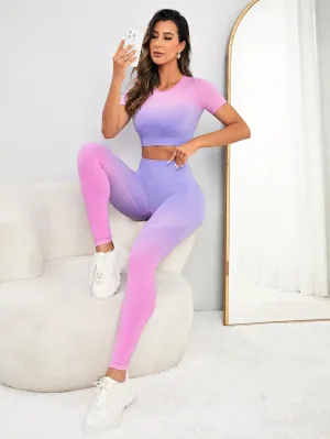 Yoga Trendy Ombre Print Tummy Control Sports Set