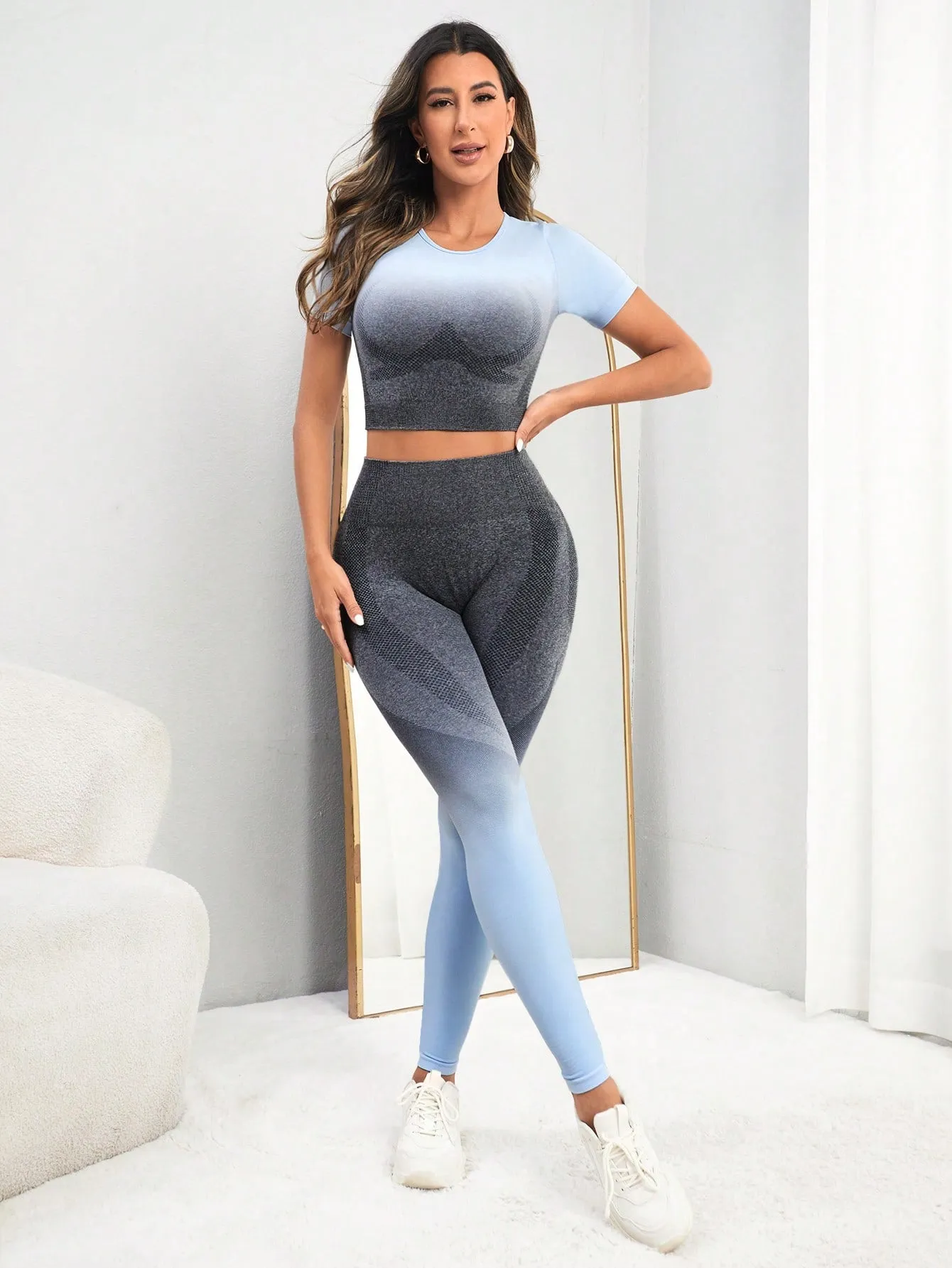 Yoga Trendy Ombre Print Tummy Control Sports Set