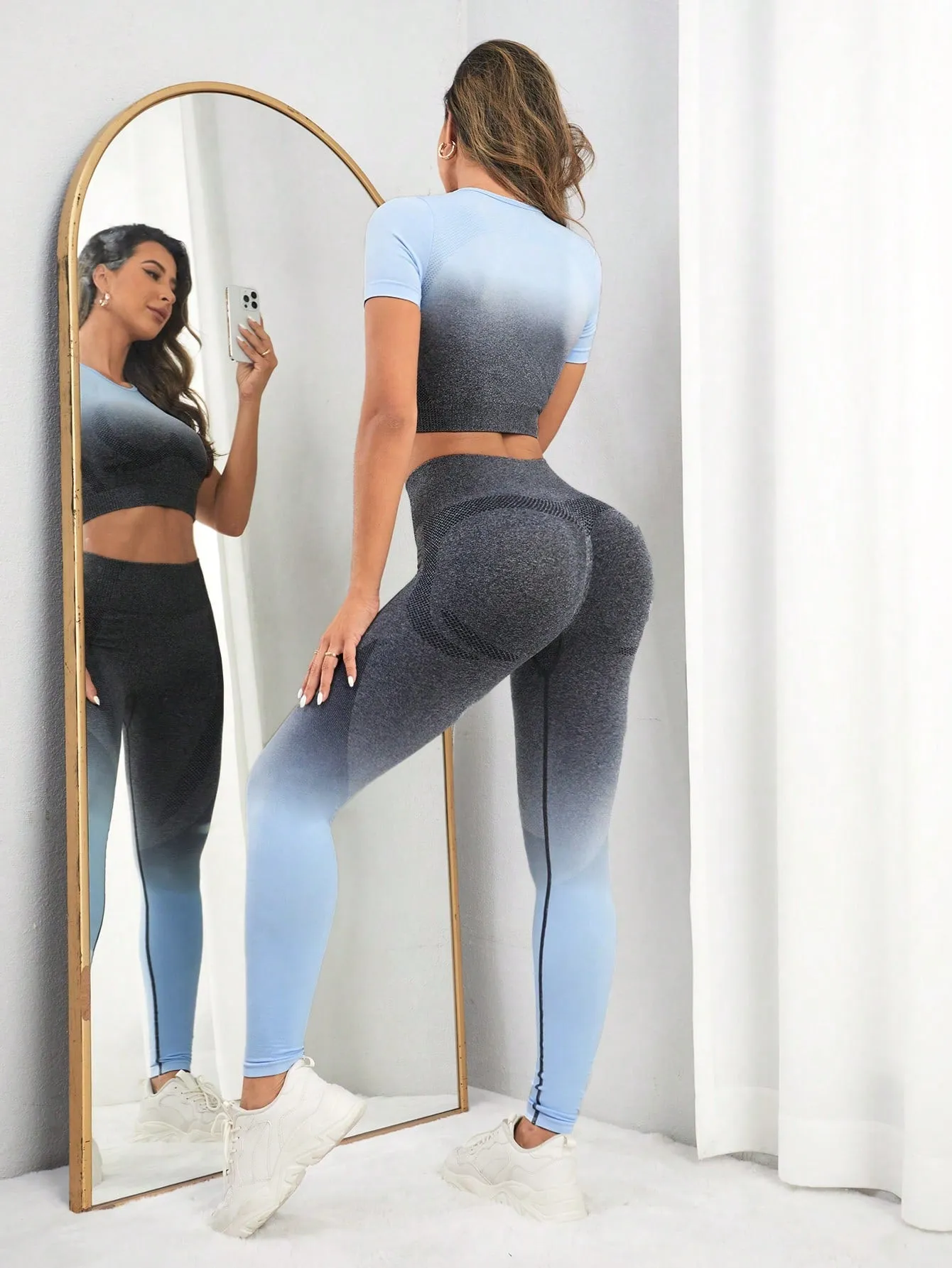 Yoga Trendy Ombre Print Tummy Control Sports Set