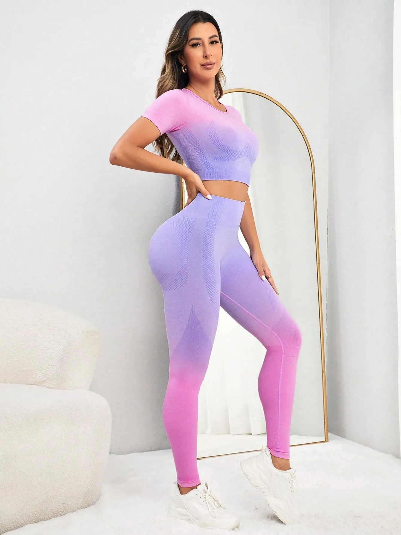 Yoga Trendy Ombre Print Tummy Control Sports Set