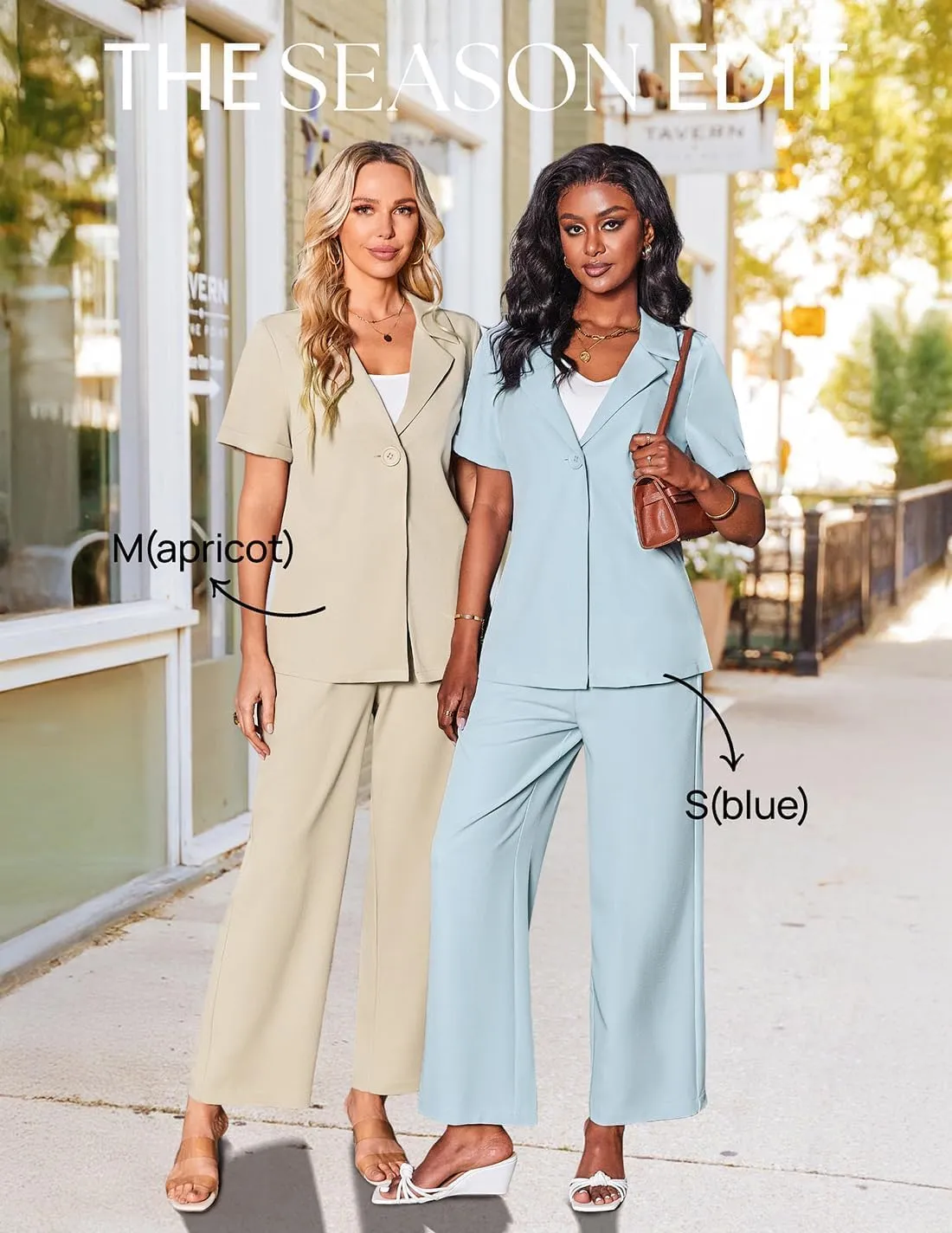 ZESICA Women's 2025 Casual 2 Piece Outfits Short Sleeve Blazer Jacket and Wide Leg Pants Loose Business Suit Sets