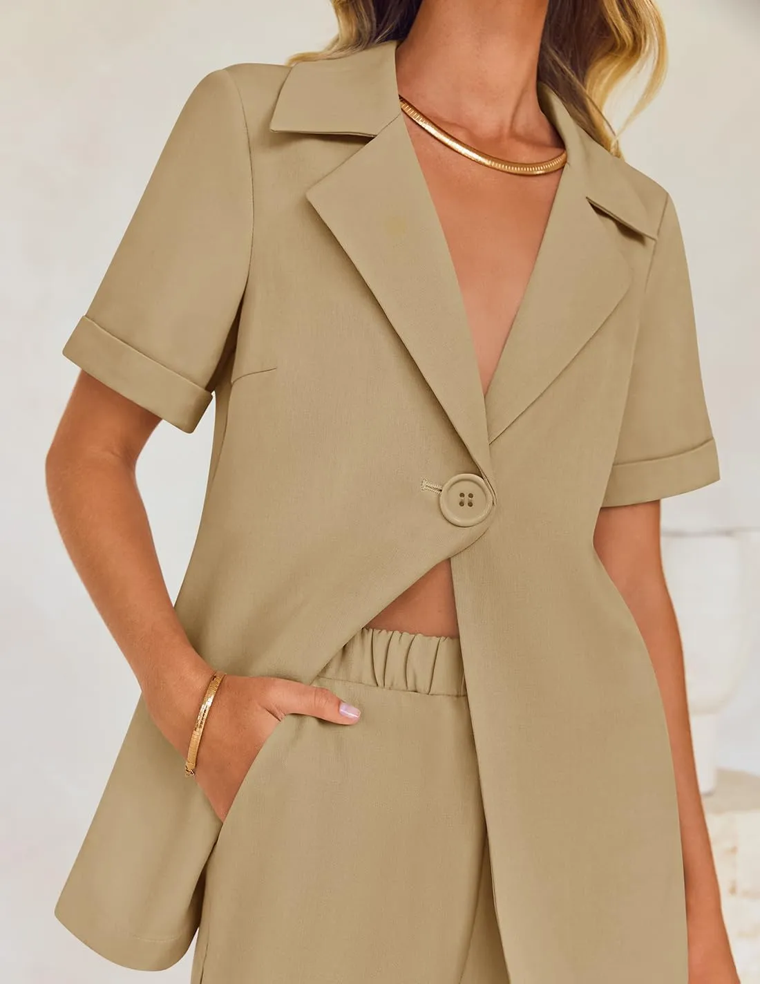 ZESICA Women's 2025 Casual 2 Piece Outfits Short Sleeve Blazer Jacket and Wide Leg Pants Loose Business Suit Sets